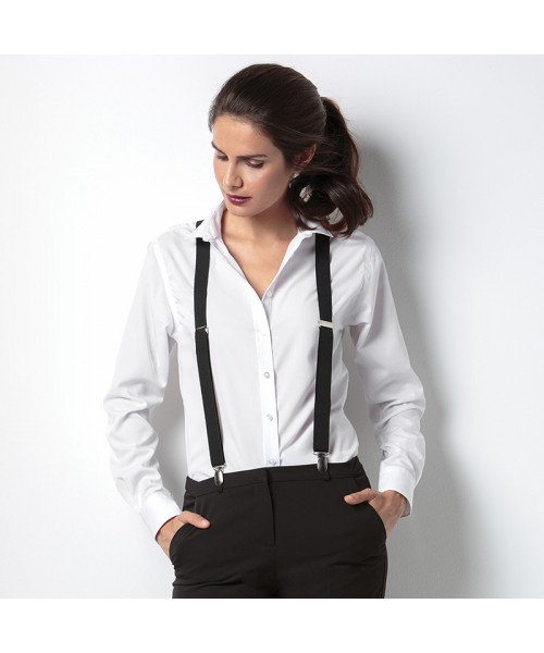 Plain Women's non-iron shirt long sleeve Kustom Kit 125 GSM